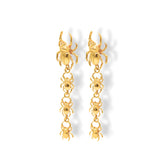 Aretes largos para mujer con 4 escarabajos rinoceronte vista lateral